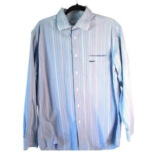 Alex Cannon Men's Blue Striped Long Sleeve Button Front Dress Shirt Size Large